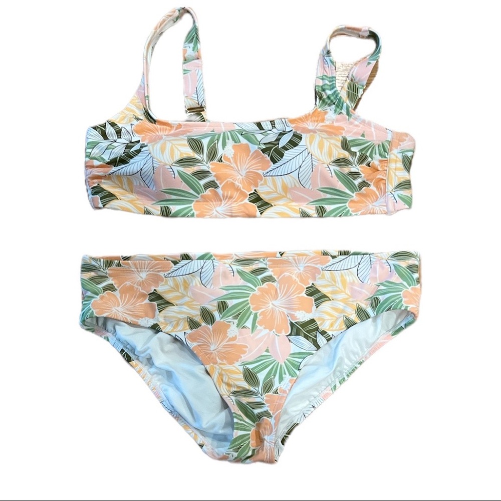 NEW  floral print two pieces swimsuit wired top regular bottom Sz 1X